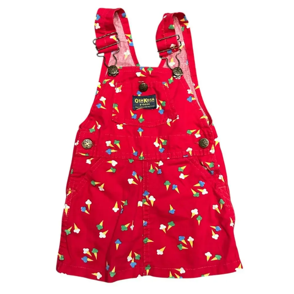 Vtg 90s OshKosh B’gosh Vestbak Red Ice Cream Overall Dress Toddler 18 Months